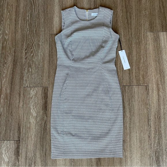 NWT Calvin Klein White Black Diamond Print Sheath Pencil Dress Business 6P - Picture 8 of 16